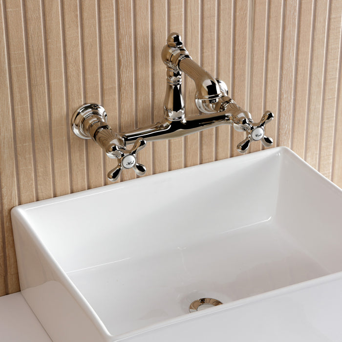 Kingston Heirloom KS7256AX - English Country Double-Handle 2-Hole Wall Mount Bathroom Faucet, Polished Nickel