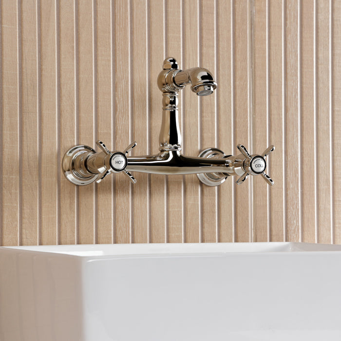 Kingston Heirloom KS7256BEX - Essex Double-Handle 2-Hole Wall Mount Bathroom Faucet, Polished Nickel