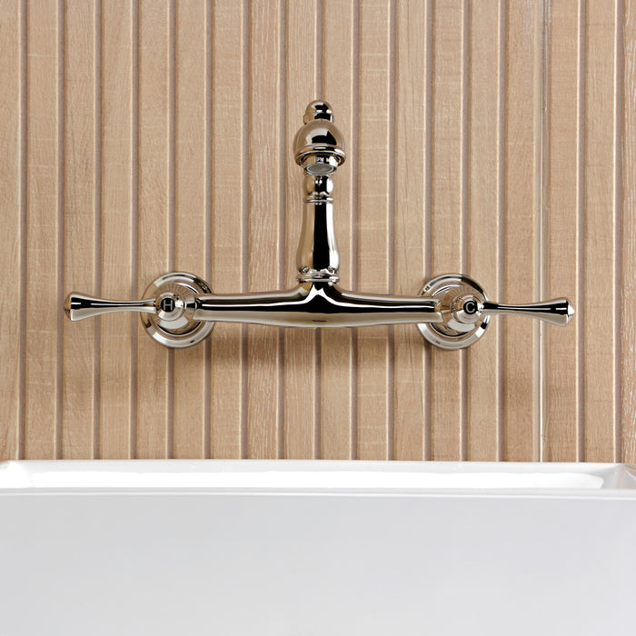 Kingston Heirloom KS7256BL - English Country Double-Handle 2-Hole Wall Mount Bathroom Faucet, Polished Nickel