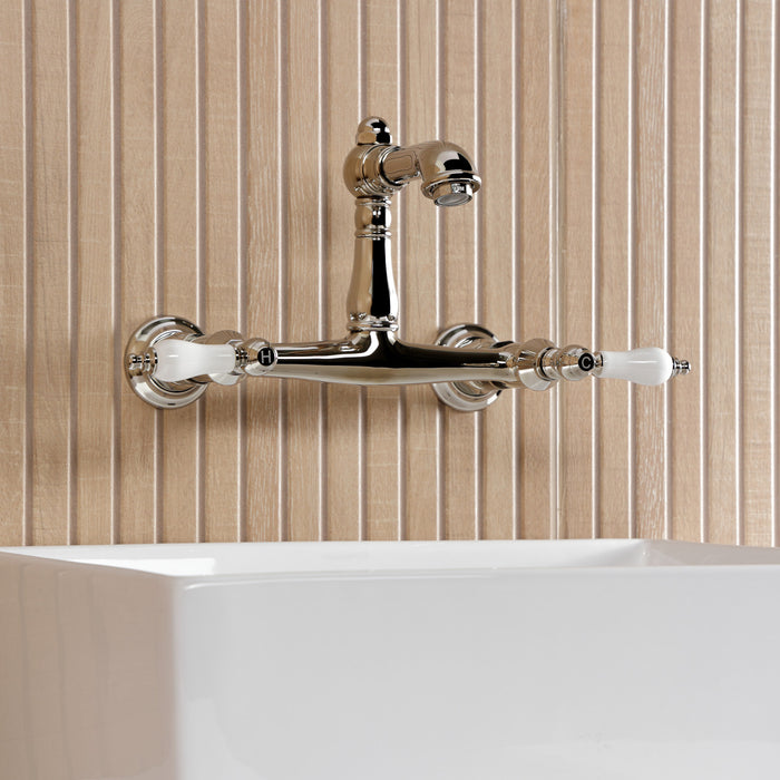 Kingston Heirloom KS7256PL - English Country Double-Handle 2-Hole Wall Mount Bathroom Faucet, Polished Nickel