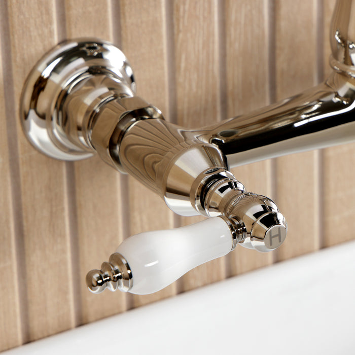 Kingston Heirloom KS7256PL - English Country Double-Handle 2-Hole Wall Mount Bathroom Faucet, Polished Nickel