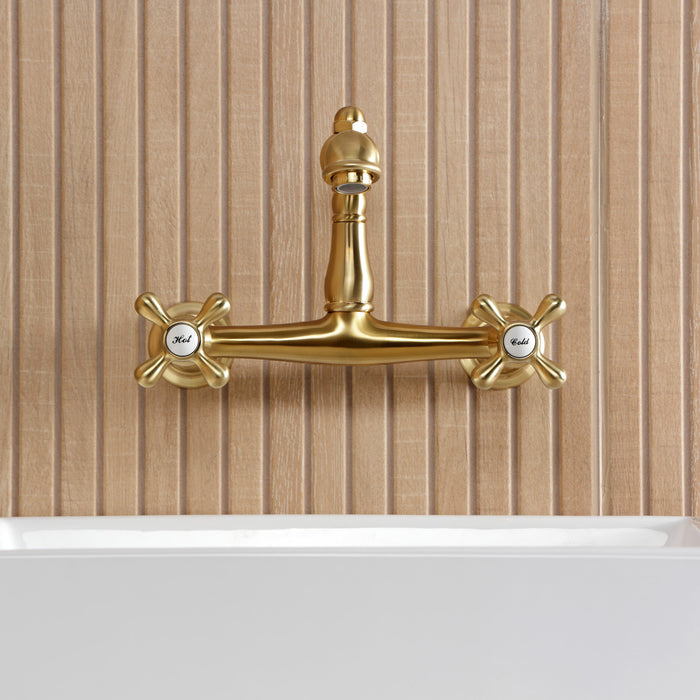 Kingston Heirloom KS7257AX - English Country Double-Handle 2-Hole Wall Mount Bathroom Faucet, Brushed Brass