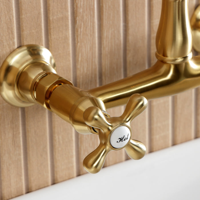 Kingston Heirloom KS7257AX - English Country Double-Handle 2-Hole Wall Mount Bathroom Faucet, Brushed Brass