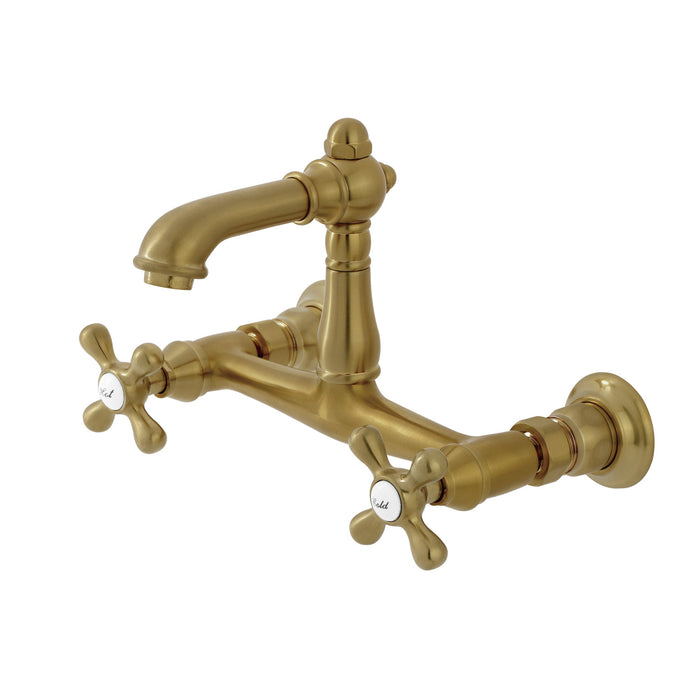 Kingston Heirloom KS7257AX - English Country Double-Handle 2-Hole Wall Mount Bathroom Faucet, Brushed Brass