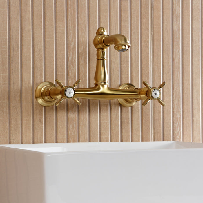 Kingston Heirloom KS7257BEX - Essex Double-Handle 2-Hole Wall Mount Bathroom Faucet, Brushed Brass