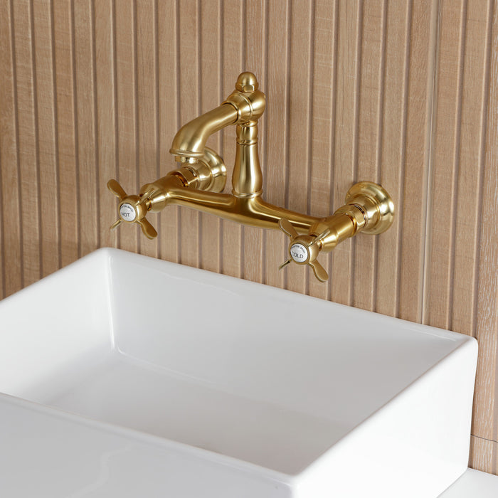 Kingston Heirloom KS7257BEX - Essex Double-Handle 2-Hole Wall Mount Bathroom Faucet, Brushed Brass