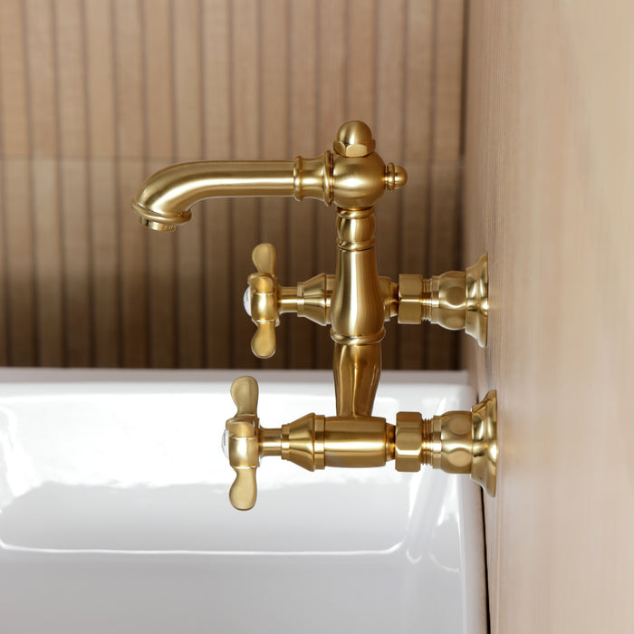 Kingston Heirloom KS7257BEX - Essex Double-Handle 2-Hole Wall Mount Bathroom Faucet, Brushed Brass