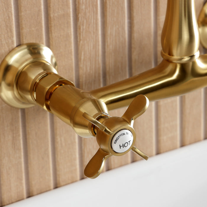Kingston Heirloom KS7257BEX - Essex Double-Handle 2-Hole Wall Mount Bathroom Faucet, Brushed Brass
