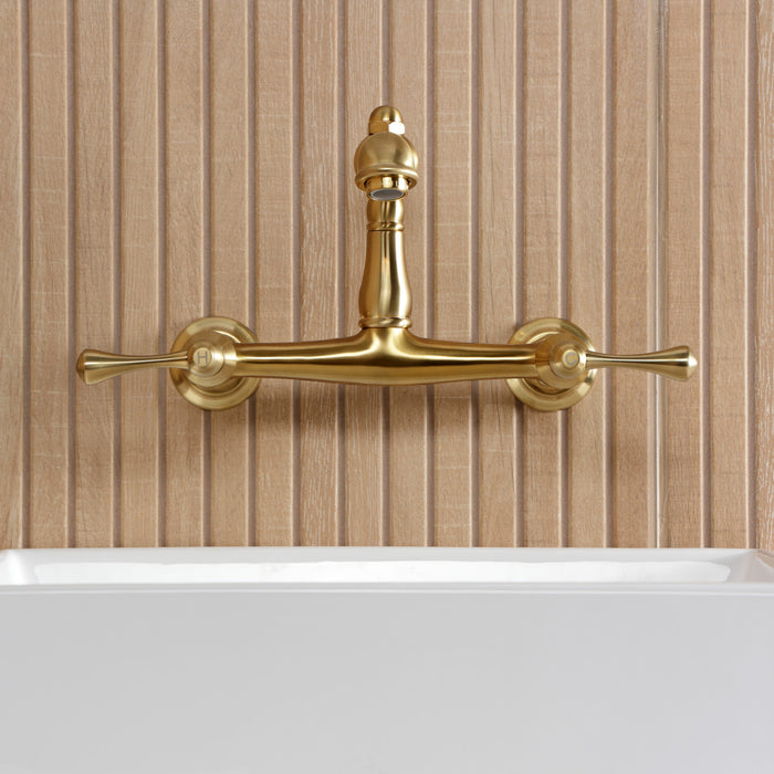 Kingston Heirloom KS7257BL - English Country Double-Handle 2-Hole Wall Mount Bathroom Faucet, Brushed Brass