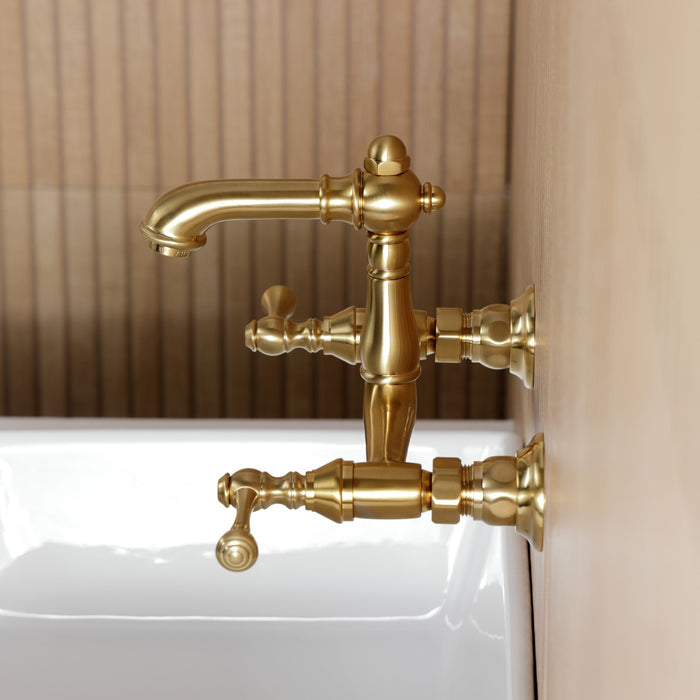 Kingston Heirloom KS7257BL - English Country Double-Handle 2-Hole Wall Mount Bathroom Faucet, Brushed Brass