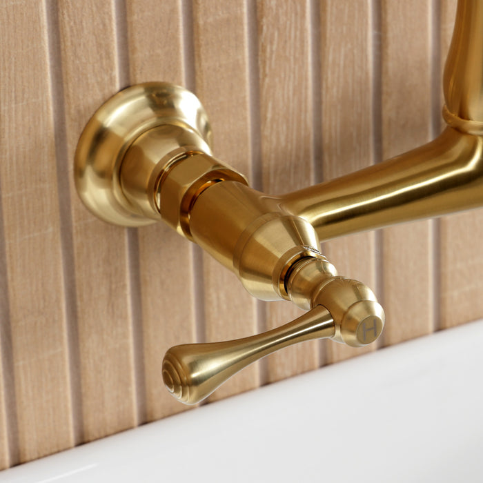 Kingston Heirloom KS7257BL - English Country Double-Handle 2-Hole Wall Mount Bathroom Faucet, Brushed Brass
