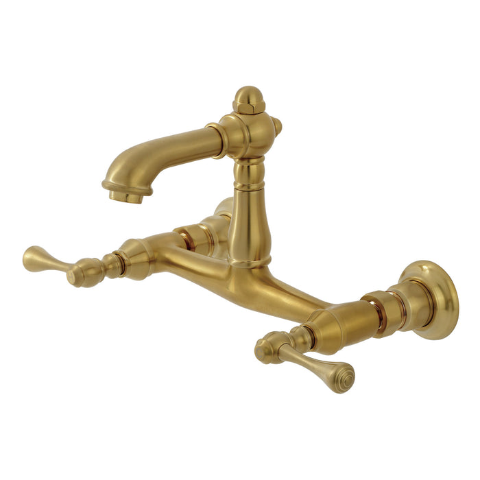Kingston Heirloom KS7257BL - English Country Double-Handle 2-Hole Wall Mount Bathroom Faucet, Brushed Brass