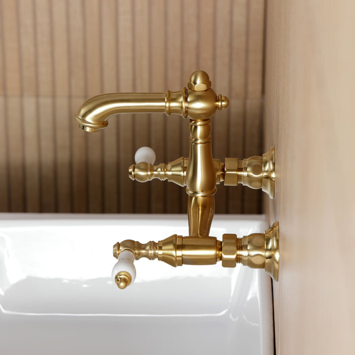 Kingston Heirloom KS7257PL - English Country Double-Handle 2-Hole Wall Mount Bathroom Faucet, Brushed Brass