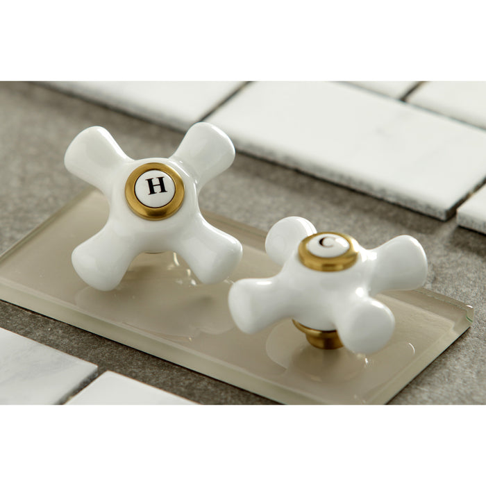 Kingston Heirloom KS7257PX - English Country Double-Handle 2-Hole Wall Mount Bathroom Faucet, Brushed Brass