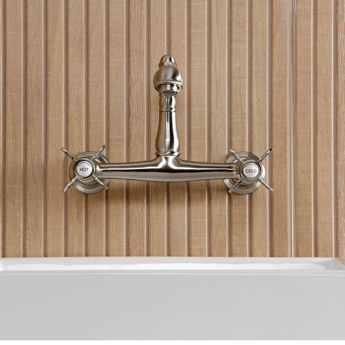 Kingston Heirloom KS7258BEX - Essex Double-Handle 2-Hole Wall Mount Bathroom Faucet, Brushed Nickel