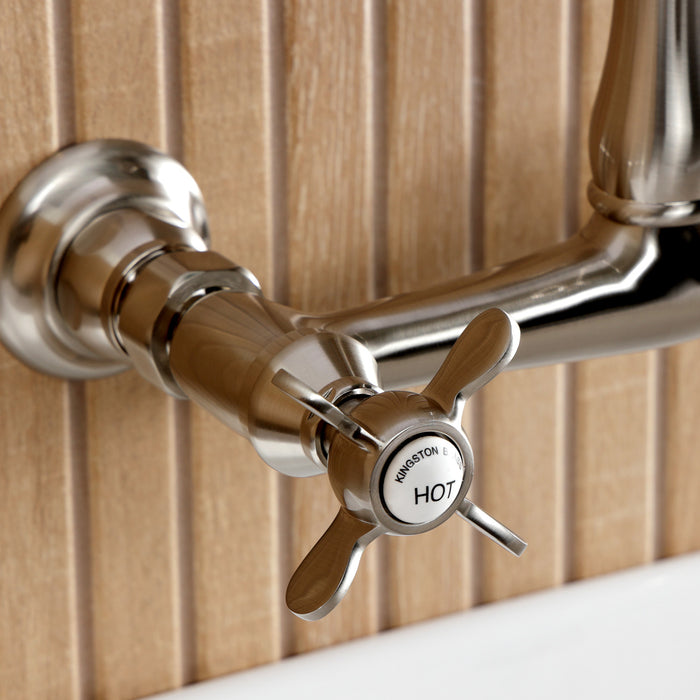 Kingston Heirloom KS7258BEX - Essex Double-Handle 2-Hole Wall Mount Bathroom Faucet, Brushed Nickel