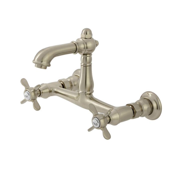 Kingston Heirloom KS7258BEX - Essex Double-Handle 2-Hole Wall Mount Bathroom Faucet, Brushed Nickel