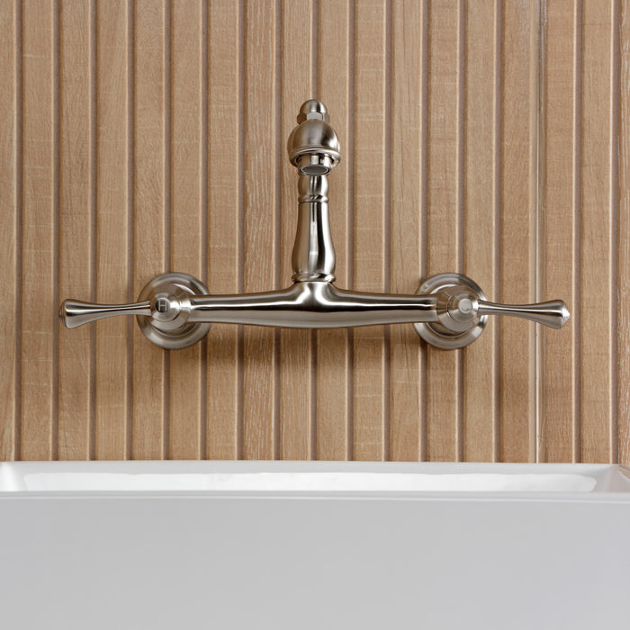 Kingston Heirloom KS7258BL - English Country Double-Handle 2-Hole Wall Mount Bathroom Faucet, Brushed Nickel