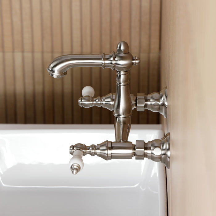 Kingston Heirloom KS7258PL - English Country Double-Handle 2-Hole Wall Mount Bathroom Faucet, Brushed Nickel