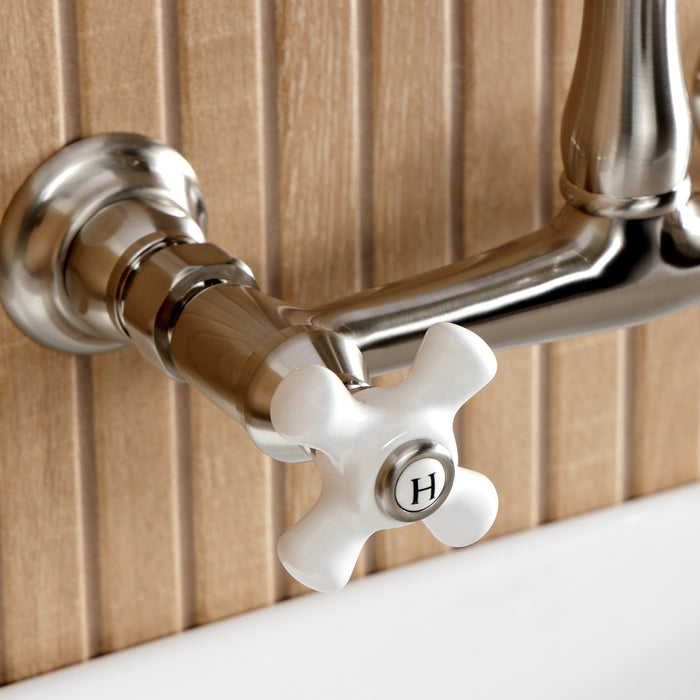 Kingston Heirloom KS7258PX - English Country Double-Handle 2-Hole Wall Mount Bathroom Faucet, Brushed Nickel