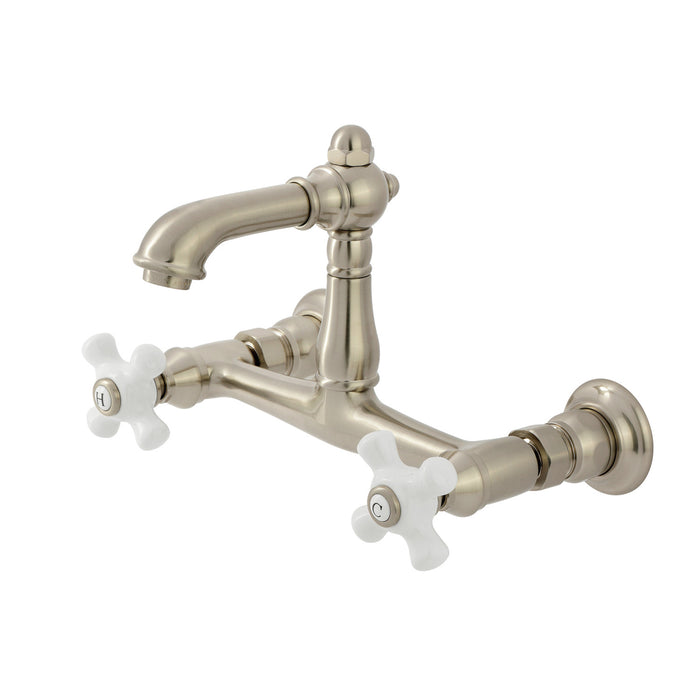 Kingston Heirloom KS7258PX - English Country Double-Handle 2-Hole Wall Mount Bathroom Faucet, Brushed Nickel