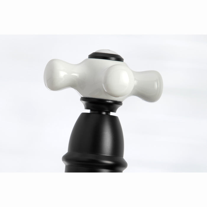 Kingston Tulare KS7270PXBS - English Country Two-Handle 4-Hole Deck Mount Bridge Kitchen Faucet with Brass Sprayer, Matte Black