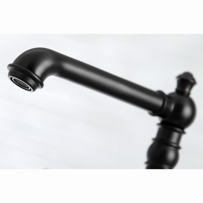 Kingston Tulare KS7270PXBS - English Country Two-Handle 4-Hole Deck Mount Bridge Kitchen Faucet with Brass Sprayer, Matte Black