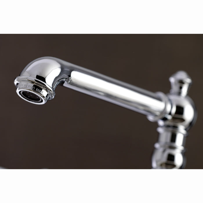 Kingston Tulare KS7271AXBS - English Country Two-Handle 4-Hole Deck Mount Bridge Kitchen Faucet with Brass Sprayer, Polished Chrome