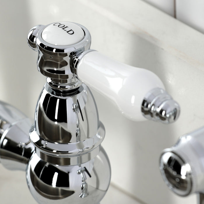 Kingston Tulare KS7271BPLBS - Bel-Air Two-Handle 4-Hole Deck Mount Bridge Kitchen Faucet with Brass Sprayer, Polished Chrome