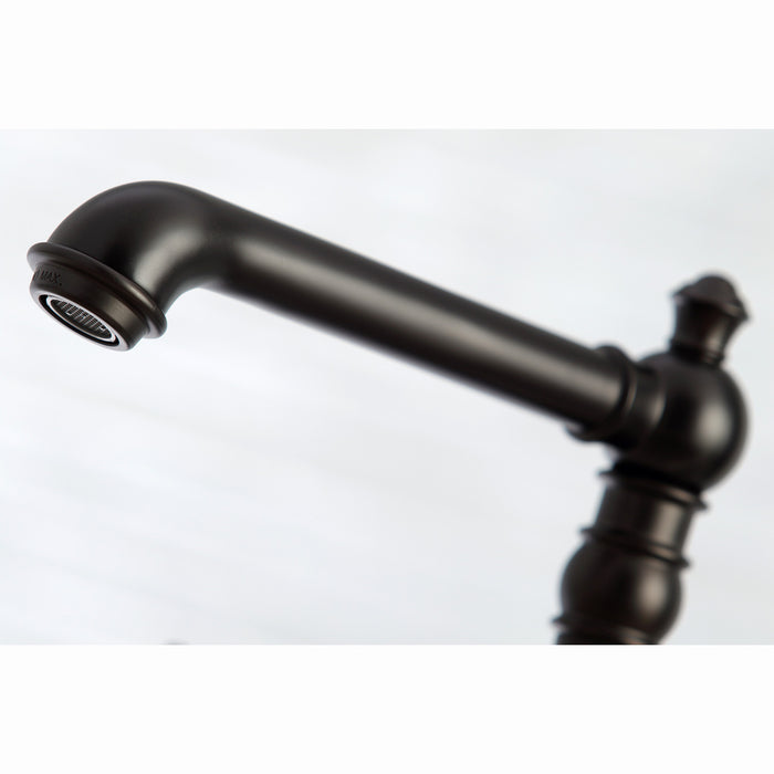 Kingston Tulare KS7275ALBS - English Country Two-Handle 4-Hole Deck Mount Bridge Kitchen Faucet with Brass Sprayer, Oil Rubbed Bronze