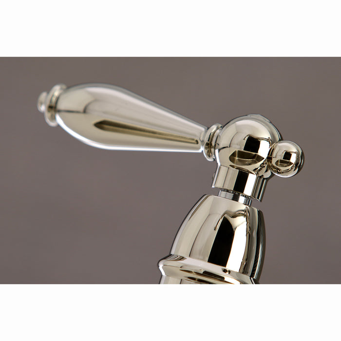 Kingston Tulare KS7276ALBS - English Country Two-Handle 4-Hole Deck Mount Bridge Kitchen Faucet with Brass Sprayer, Polished Nickel