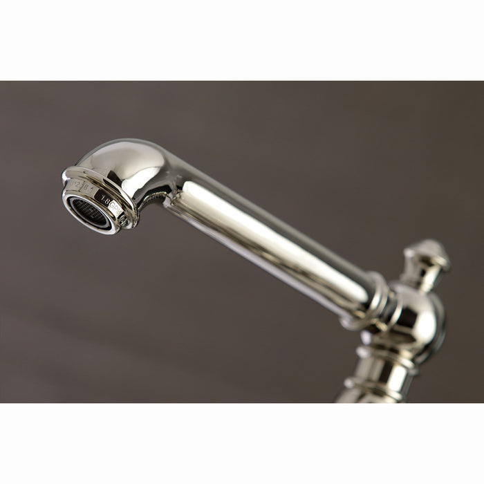 Kingston Tulare KS7276PXBS - English Country Two-Handle 4-Hole Deck Mount Bridge Kitchen Faucet with Brass Sprayer, Polished Nickel