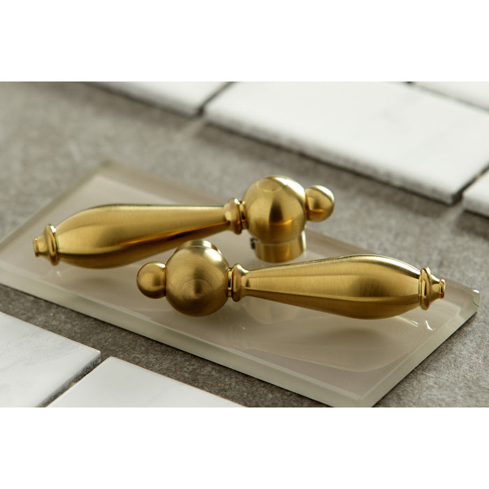 English Country KS7277ALBS Two-Handle 4-Hole Deck Mount Bridge Kitchen Faucet with Brass Sprayer, Brushed Brass