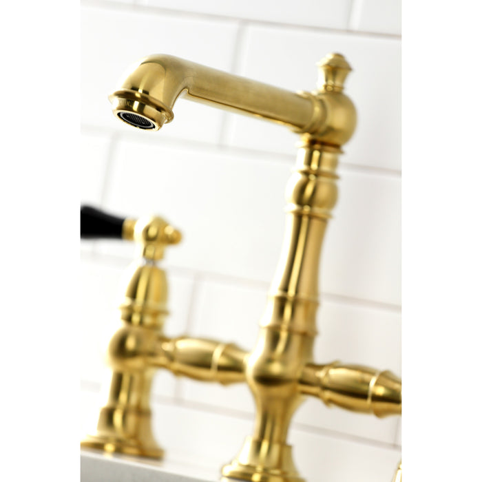 Kingston Tulare KS7277PKLBS - Duchess Two-Handle 4-Hole Deck Mount Bridge Kitchen Faucet with Brass Sprayer, Brushed Brass