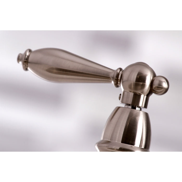 Kingston Tulare KS7278ALBS - English Country Two-Handle 4-Hole Deck Mount Bridge Kitchen Faucet with Brass Sprayer, Brushed Nickel