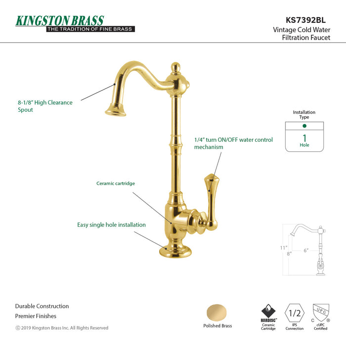 Kingston Heirloom KS7392BL - Vintage Single-Handle 1-Hole Deck Mount Water Filtration Faucet, Polished Brass