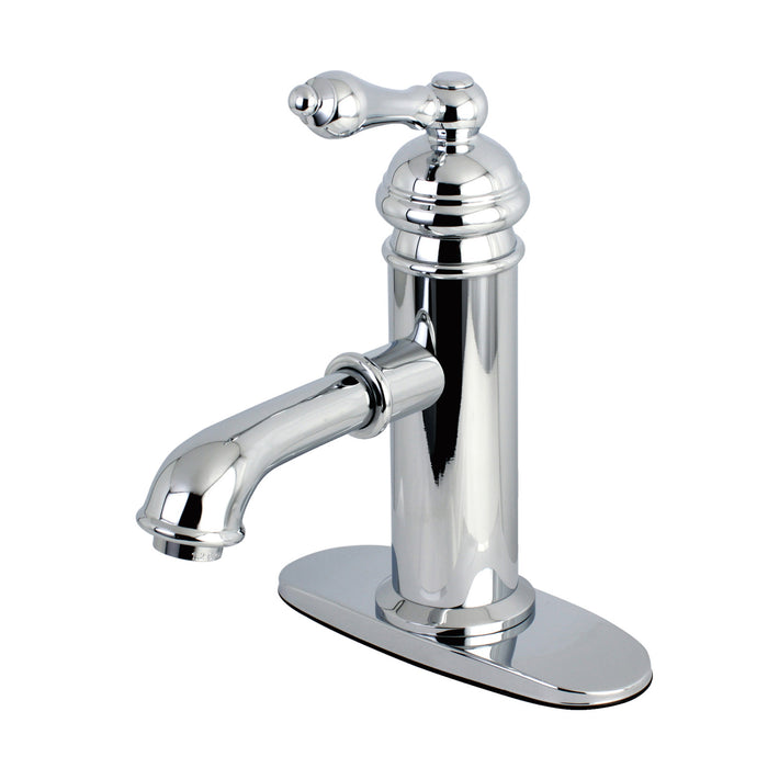 Kingston Tulare KS7411ACL - American Classic One-Handle 1-Hole Bathroom Faucet with Deck Plate and Brass Pop-Up Drain, Polished Chrome