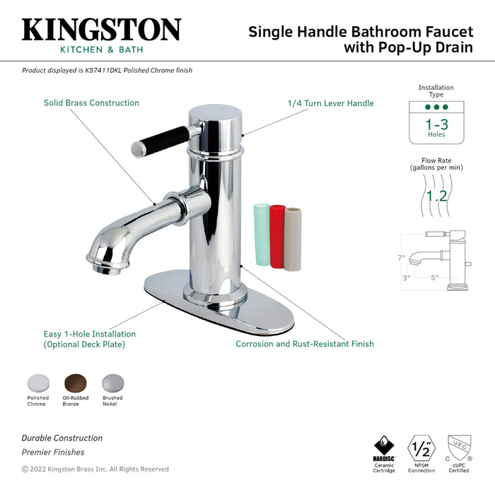 Kingston Tulare KS7411DKL - Kaiser One-Handle 1-Hole Bathroom Faucet with Deck Plate and Brass Pop-Up Drain, Polished Chrome