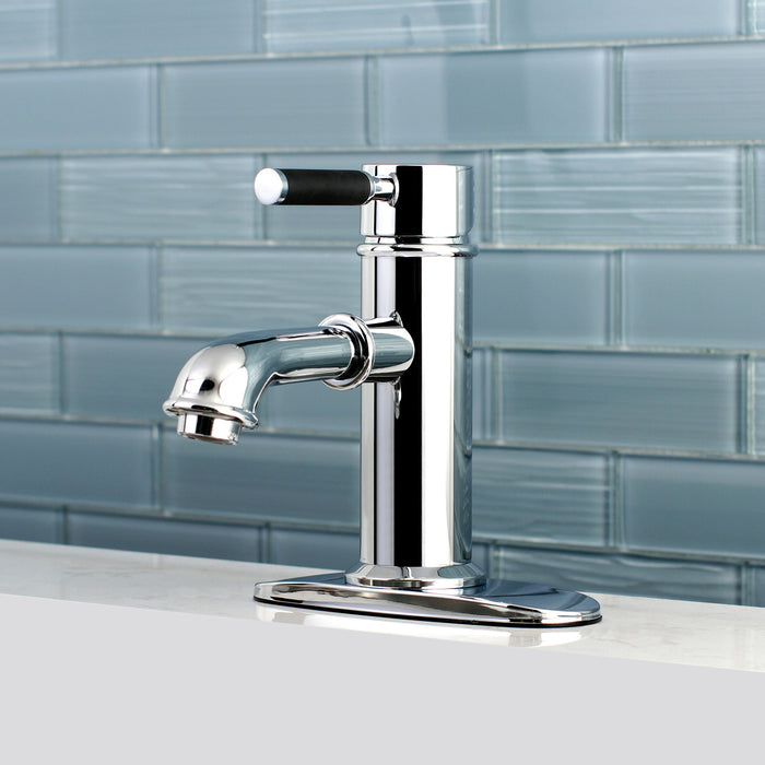 Kingston Tulare KS7411DKL - Kaiser One-Handle 1-Hole Bathroom Faucet with Deck Plate and Brass Pop-Up Drain, Polished Chrome