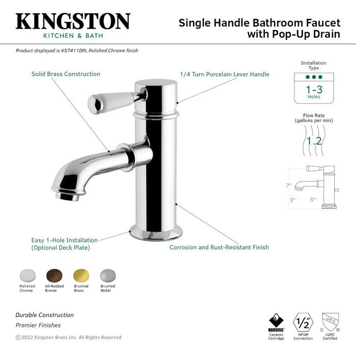 Paris KS7411DPL One-Handle 1-Hole Bathroom Faucet with Deck Plate and Brass Pop-Up Drain, Polished Chrome