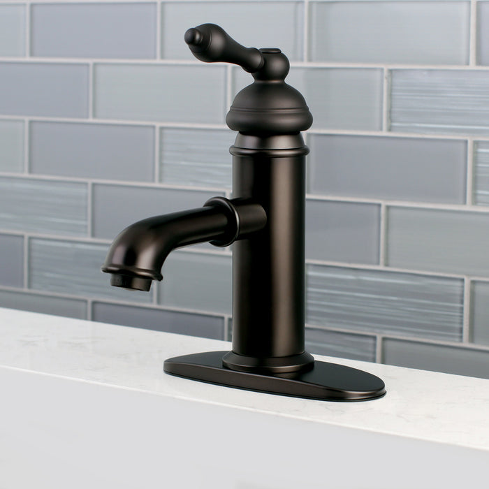 Kingston Tulare KS7415ACL - American Classic One-Handle 1-Hole Bathroom Faucet with Deck Plate and Brass Pop-Up Drain, Oil Rubbed Bronze