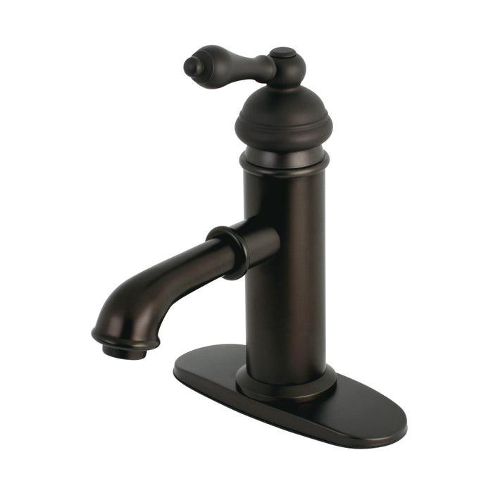 Kingston Tulare KS7415ACL - American Classic One-Handle 1-Hole Bathroom Faucet with Deck Plate and Brass Pop-Up Drain, Oil Rubbed Bronze