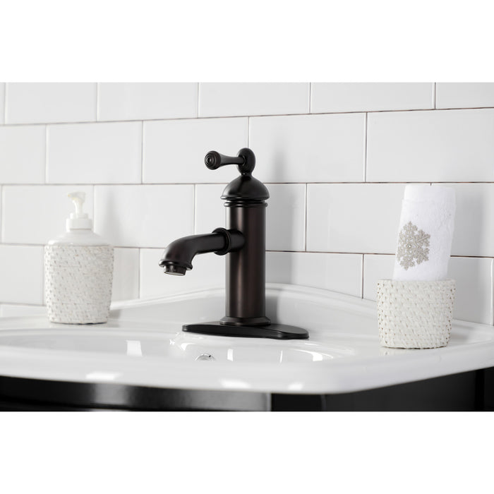 Kingston Tulare KS7415BL - Paris One-Handle 1-Hole Bathroom Faucet with Deck Plate and Brass Pop-Up Drain, Oil Rubbed Bronze