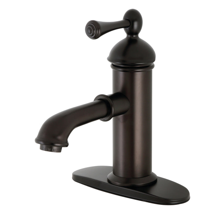 Kingston Tulare KS7415BL - Paris One-Handle 1-Hole Bathroom Faucet with Deck Plate and Brass Pop-Up Drain, Oil Rubbed Bronze