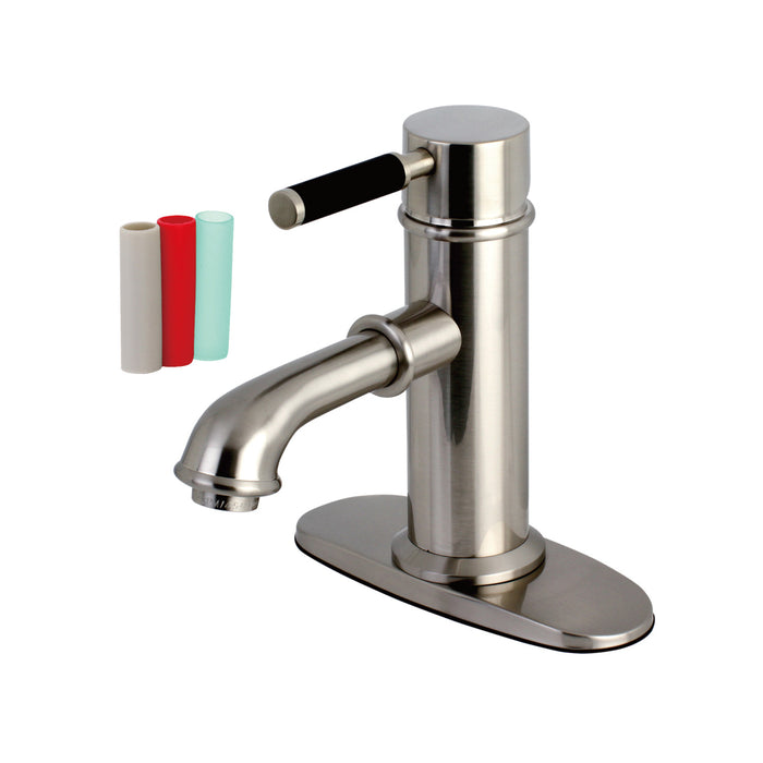 Kingston Tulare KS7418DKL - Kaiser One-Handle 1-Hole Bathroom Faucet with Deck Plate and Brass Pop-Up Drain, Brushed Nickel