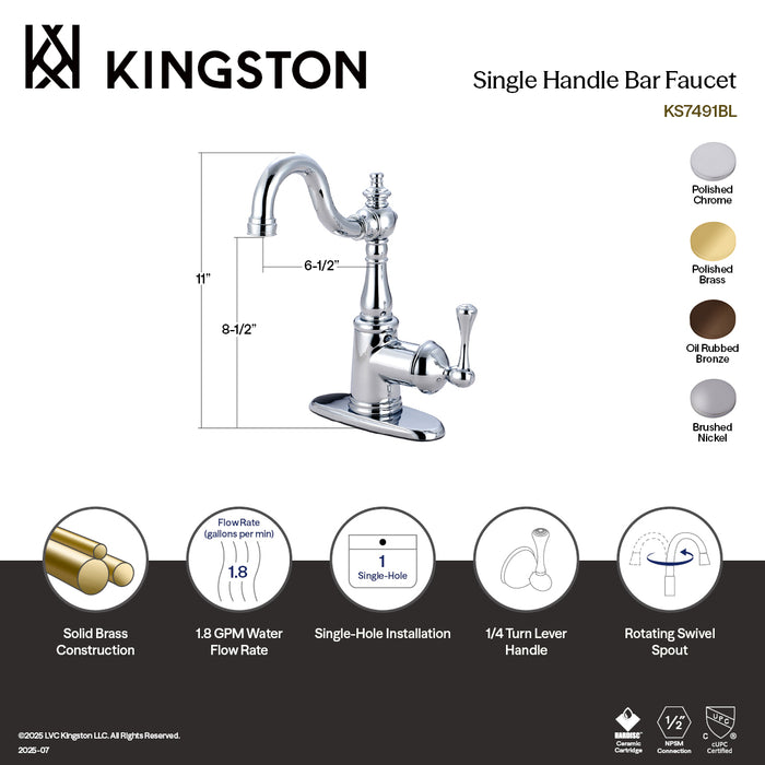 English Vintage KS7495BL One-Handle 1-Hole Deck Mount Bar Faucet, Oil Rubbed Bronze