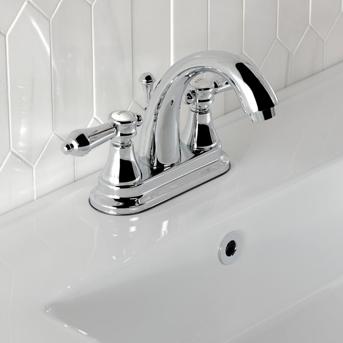 Kingston Heirloom KS7611BAL - Heirloom Double-Handle 3-Hole Deck Mount 4-Inch Centerset Bathroom Faucet with Brass Pop-Up, Polished Chrome