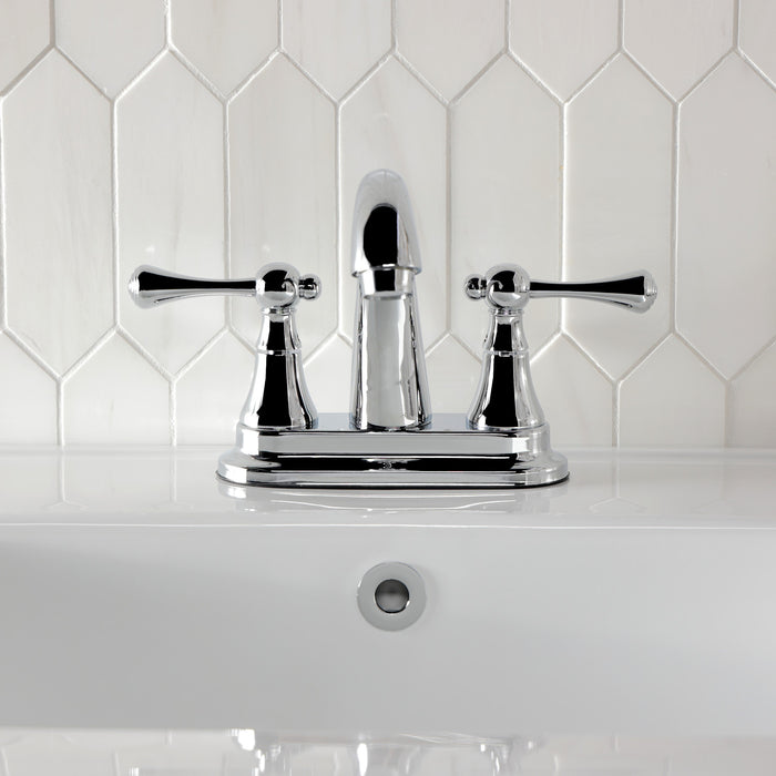 Kingston Tulare KS7611BL - English Vintage Double-Handle 3-Hole Deck Mount 4-Inch Centerset Bathroom Faucet with Brass Pop-Up, Polished Chrome