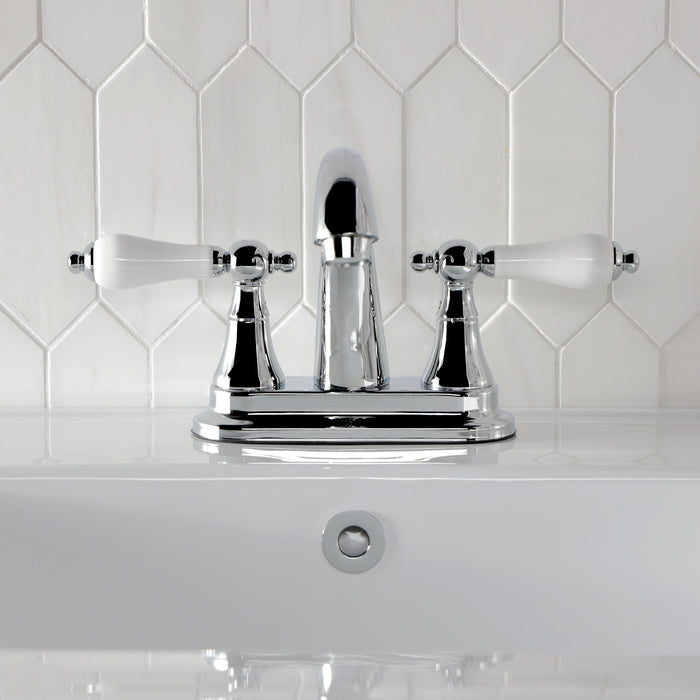 Kingston Tulare KS7611PL - English Vintage Double-Handle 3-Hole Deck Mount 4-Inch Centerset Bathroom Faucet with Brass Pop-Up, Polished Chrome