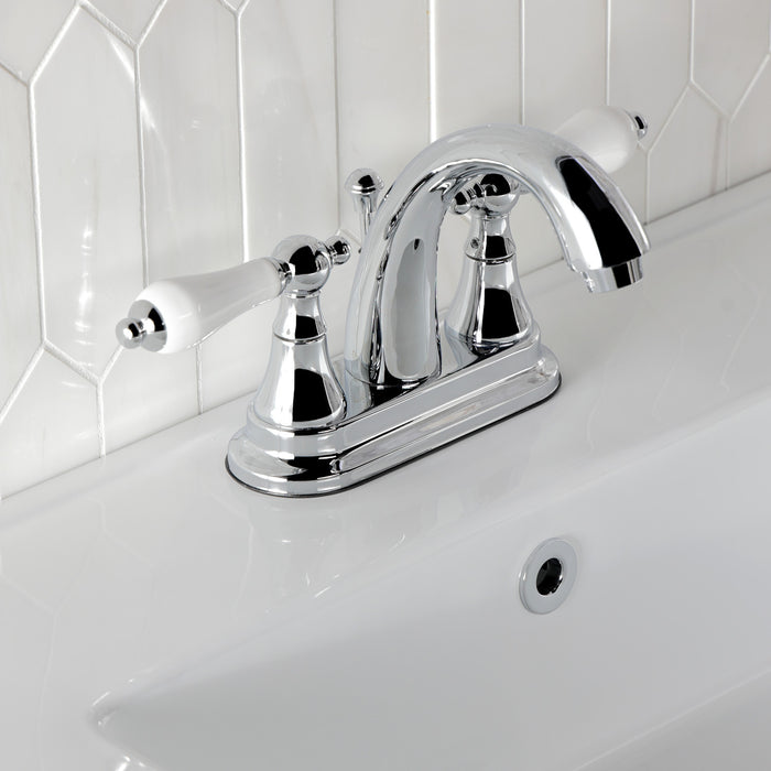 Kingston Tulare KS7611PL - English Vintage Double-Handle 3-Hole Deck Mount 4-Inch Centerset Bathroom Faucet with Brass Pop-Up, Polished Chrome